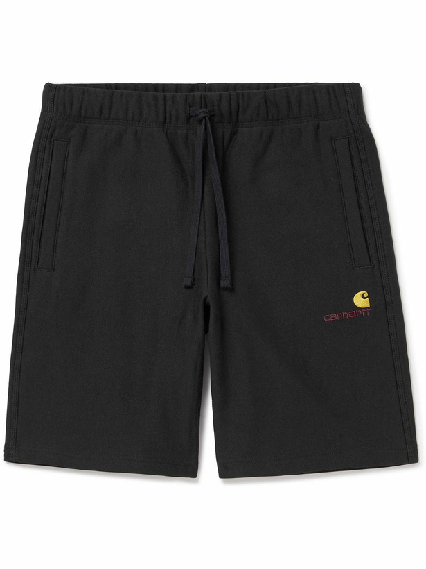 Photo: Carhartt WIP - American Script Logo-Embroidered Cotton-Blend Jersey Drawstring Shorts - Black
