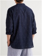 SMR Days - Jondal Oversized Grandad-Collar Embroidered Cotton Shirt - Blue