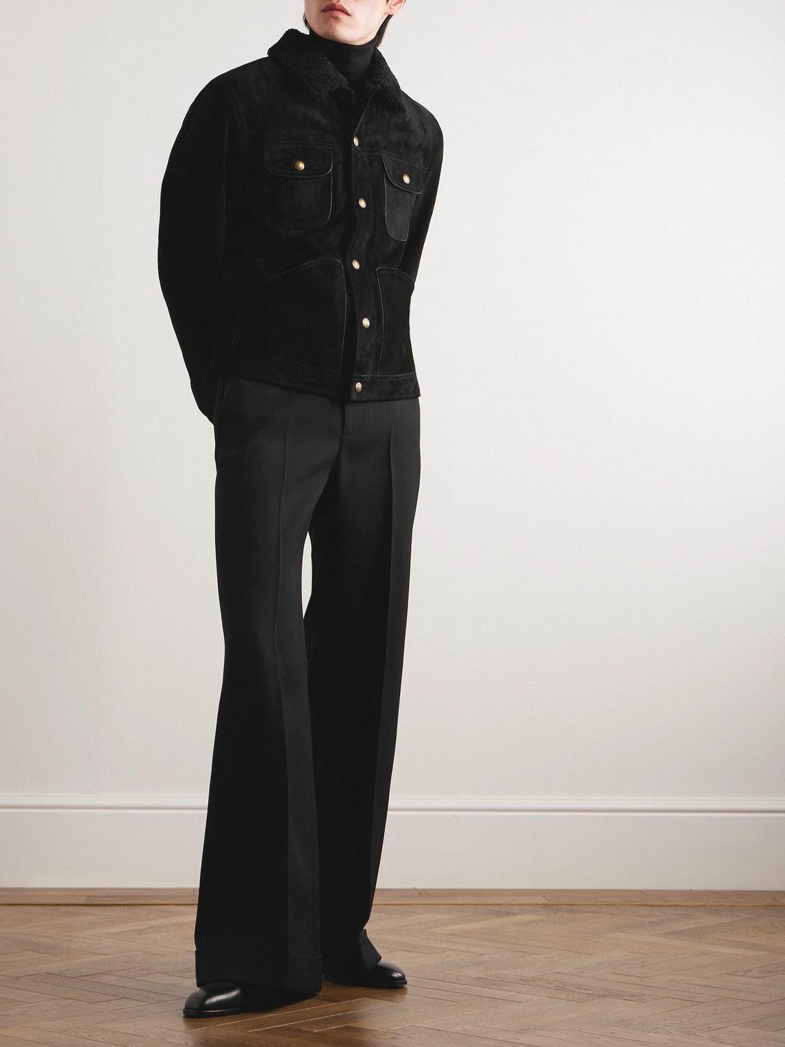 TOM FORD - Shearling-Trimmed Suede Trucker Jacket - Black TOM FORD
