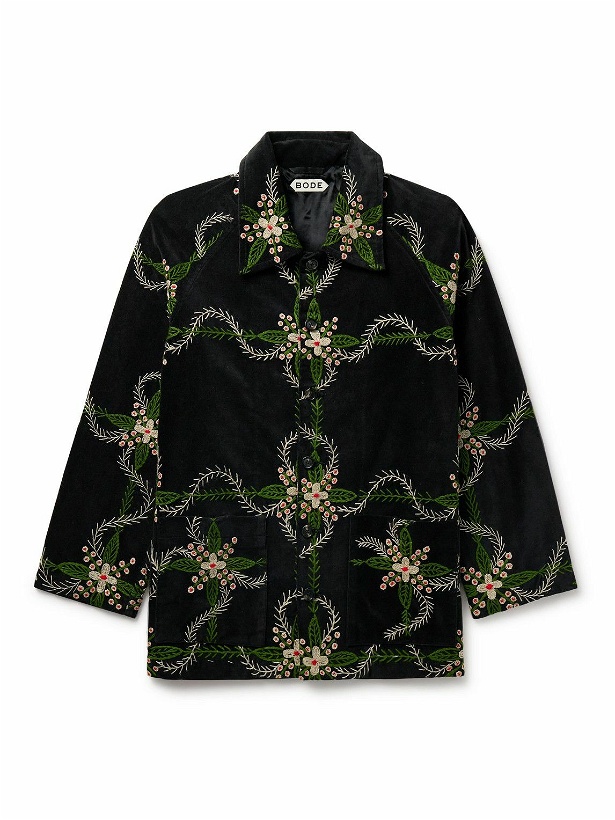 Photo: BODE - Rosemallow Embroidered Cotton-Velvet Jacket - Black