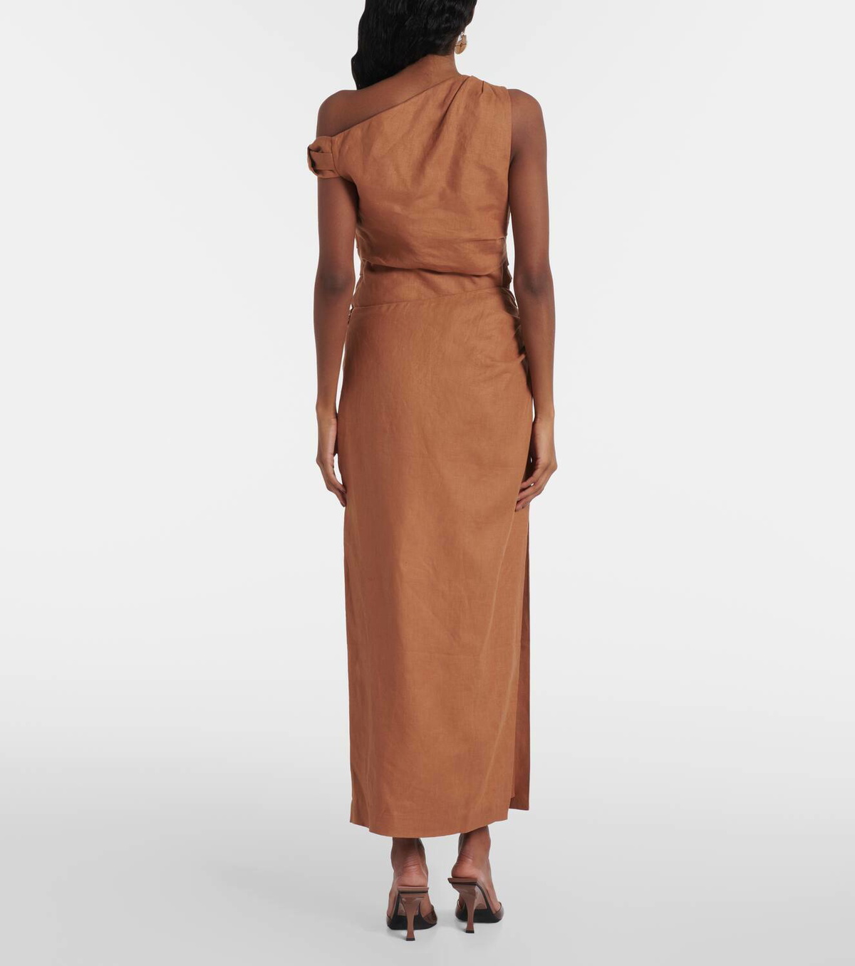 SIR Asymmetric ruched linen midi skirt