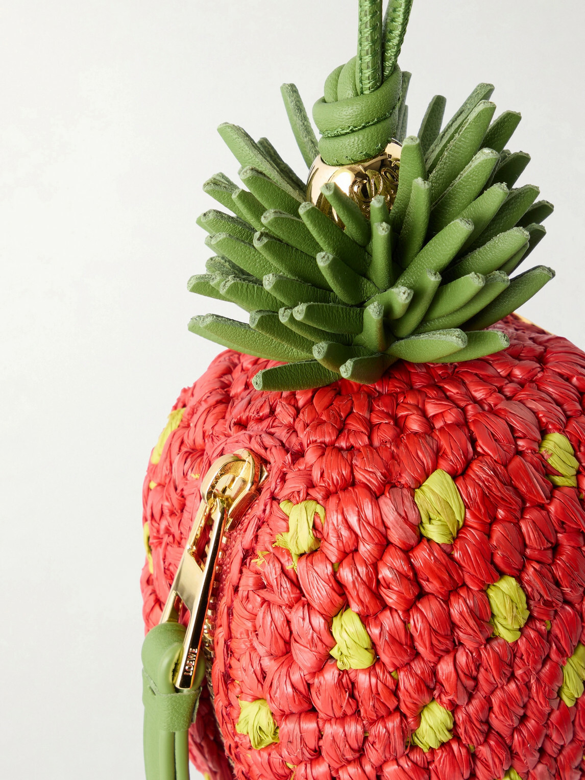 LOEWE - Paula's Ibiza Strawberry Leather-Trimmed Raffia Pouch