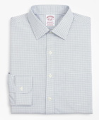 Brooks Brothers Men's Stretch Madison Relaxed-Fit Dress Shirt, Non-Iron Poplin Ainsley Collar Small Grid Check | Navy