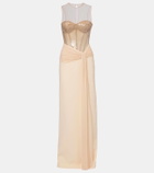David Koma Sequined cady and mesh corset gown