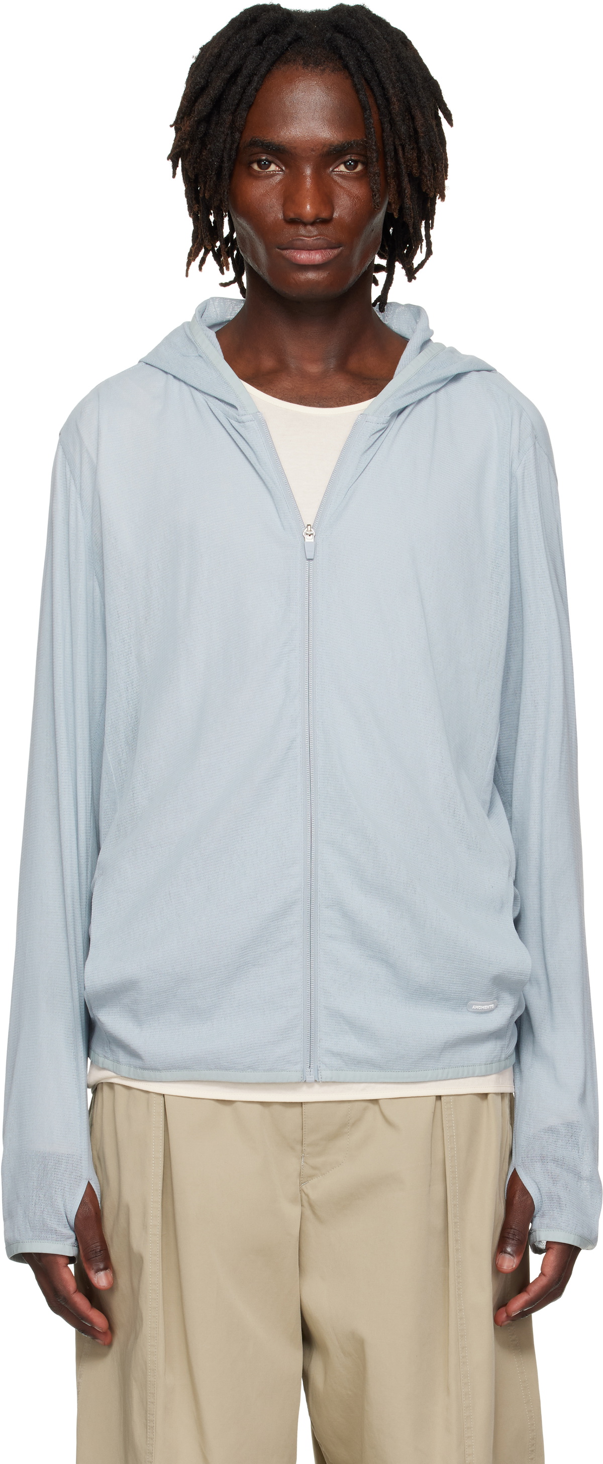 AMOMENTO Blue Mesh Hooded Zip Jacket