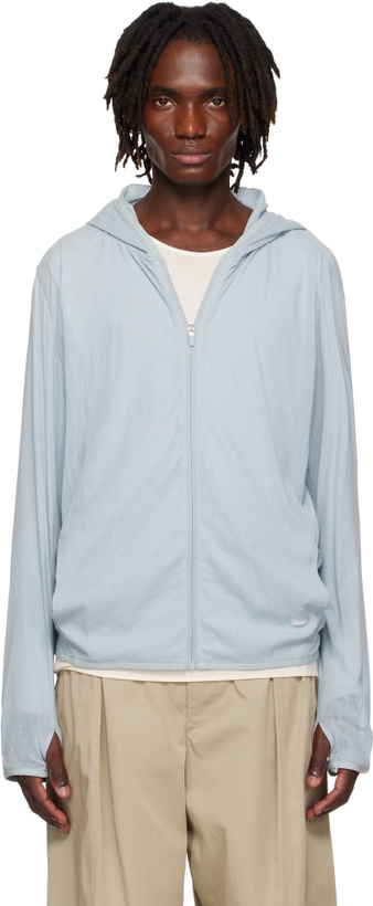 Photo: AMOMENTO Blue Mesh Hooded Zip Jacket