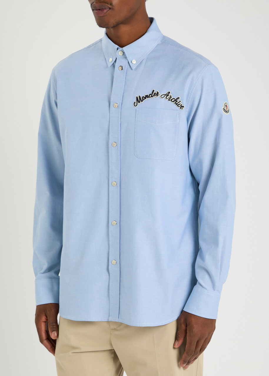 Moncler Embroidered Cotton Oxford Shirt Blue