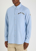 Moncler Embroidered Cotton Oxford Shirt Blue