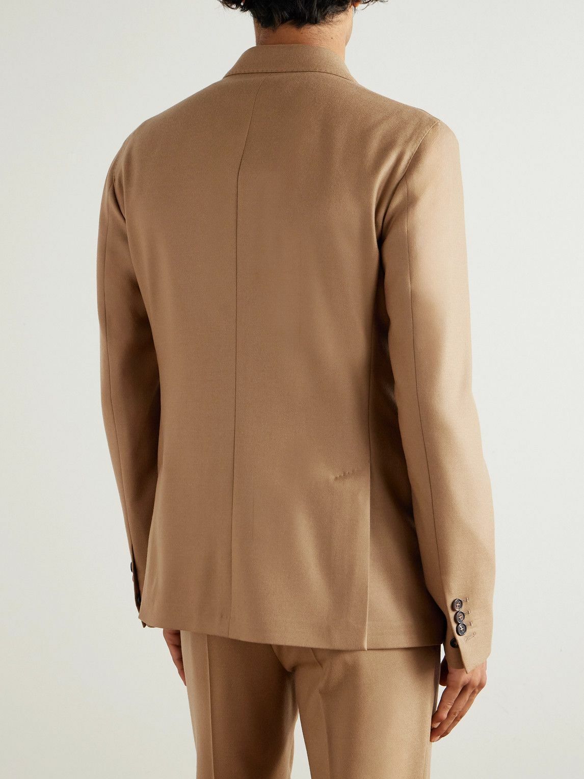 Incotex - Slim-Fit Double-Breasted Virgin Wool-Blend Flannel Suit Jacket - Neutrals