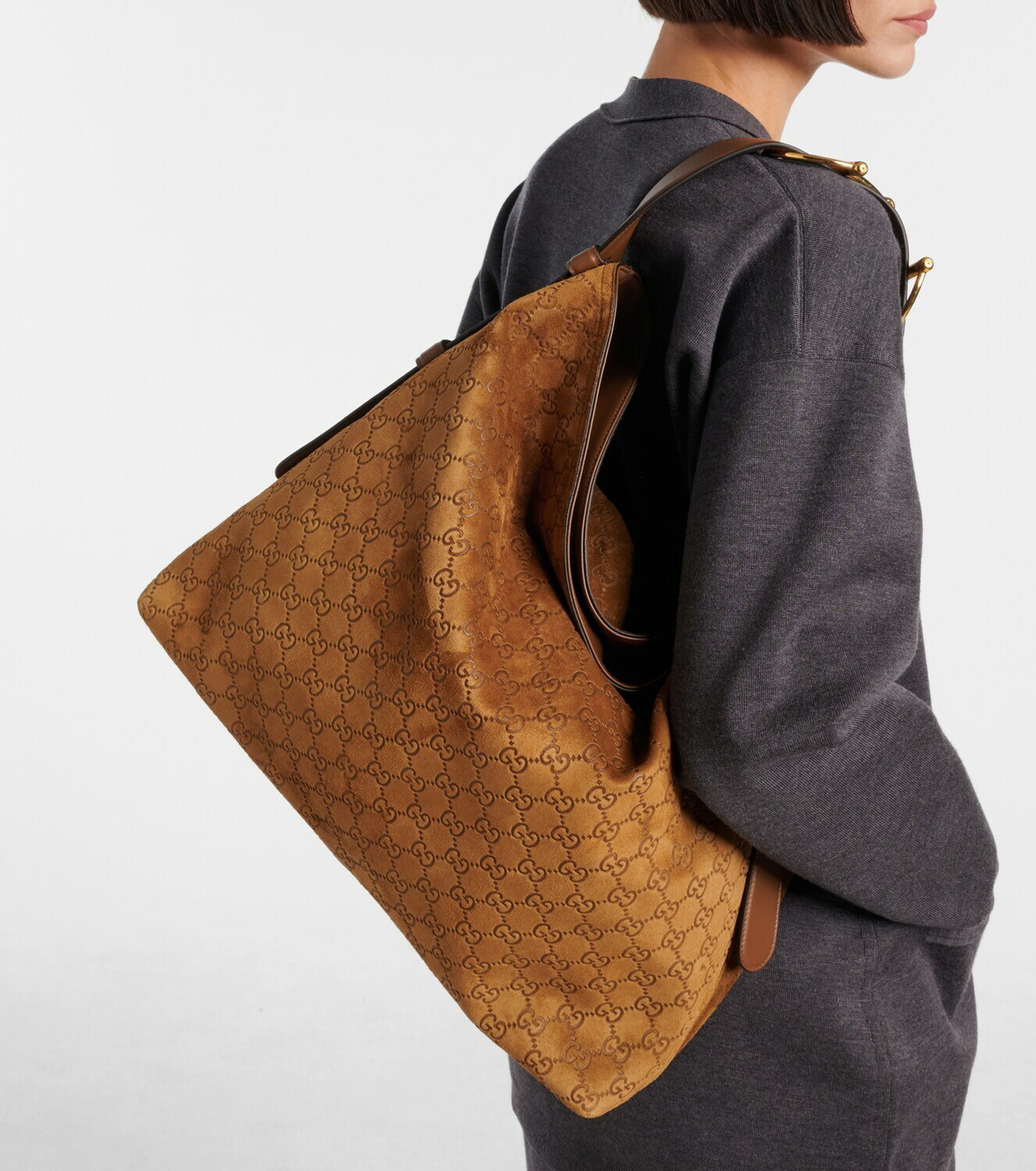 Gucci Maxi Horsebit Large suede tote bag