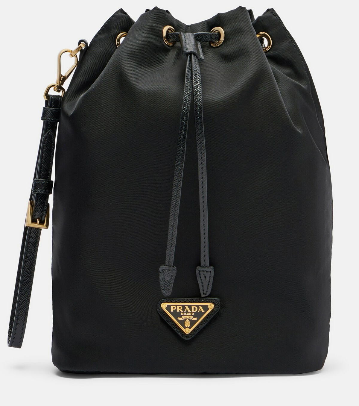 Prada Re-Nylon leather-trimmed bucket bag