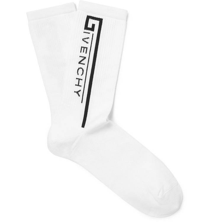 Photo: Givenchy - Logo-Intarsia Stretch Cotton-Blend Socks - Men - White