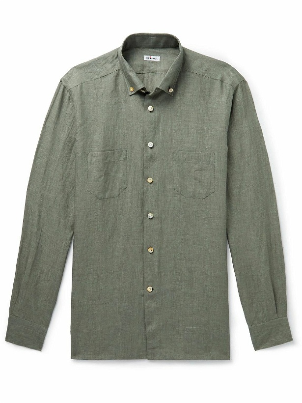 Photo: Kiton - Button-Down Collar Linen Shirt - Green