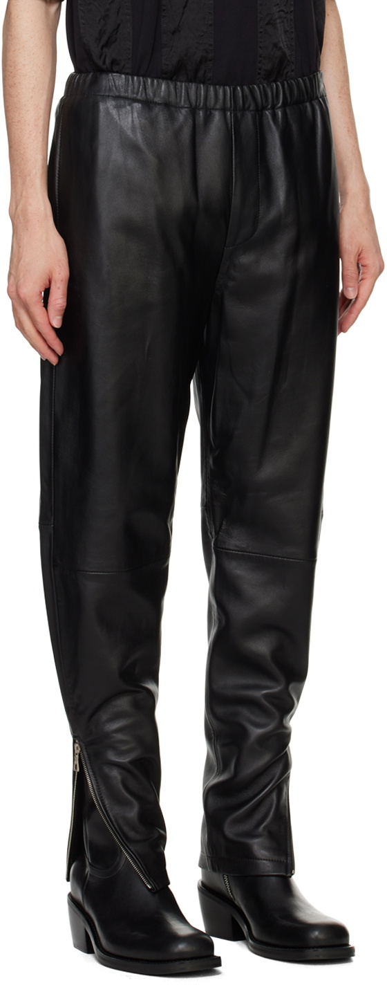 Dries Van Noten Black Drawstring Leather Pants