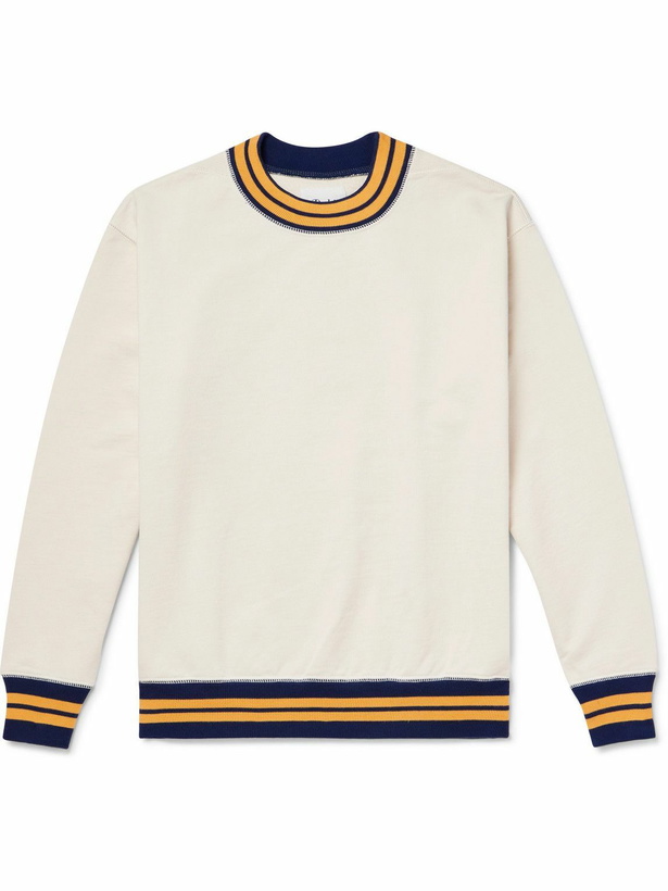 Photo: Drake's - Logo-Embroidered Striped Cotton-Jersey Sweatshirt - Neutrals