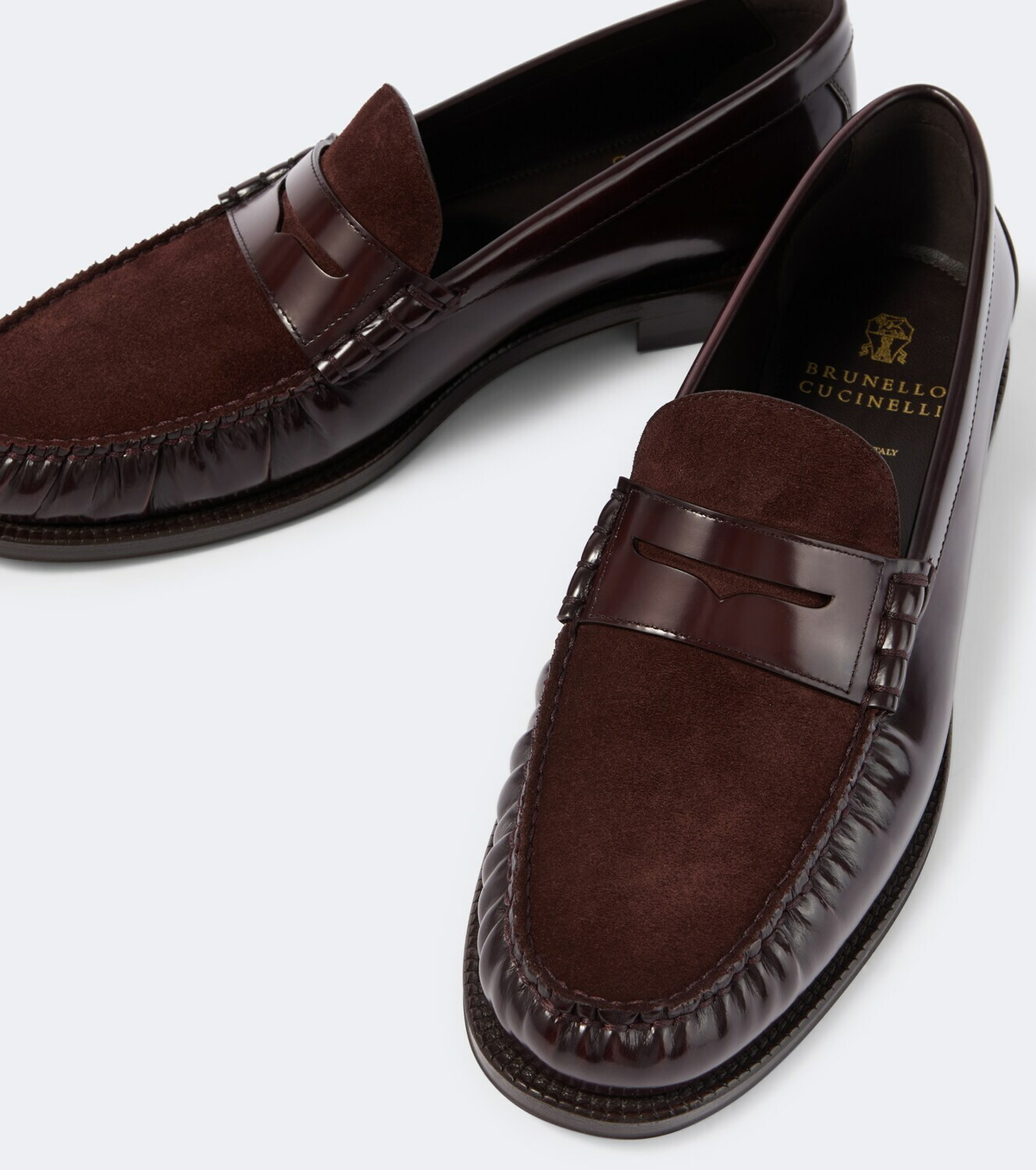 Brunello Cucinelli Suede-paneled leather penny loafers