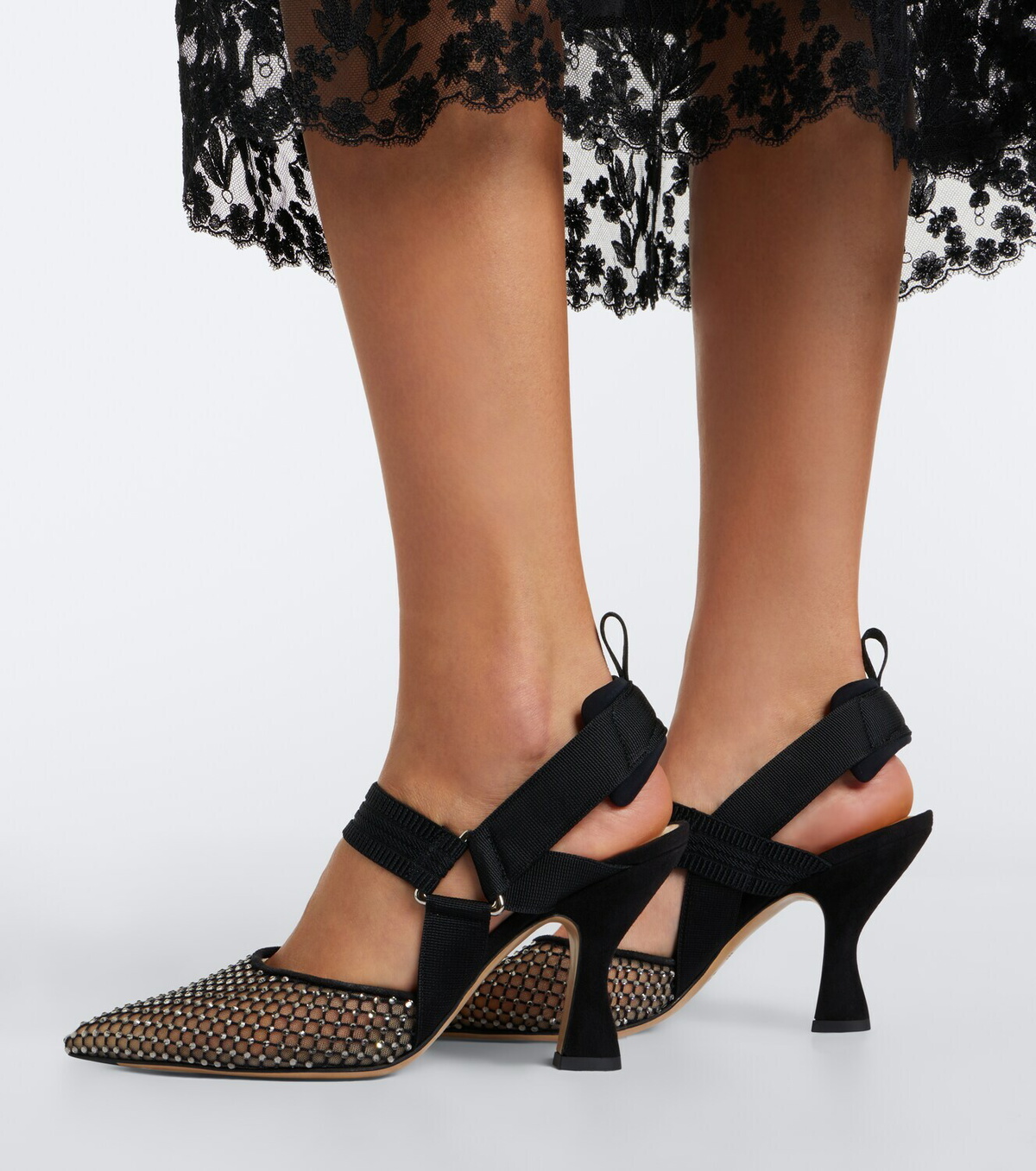 Fendi Colibrì embellished mesh and suede pumps