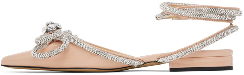 MACH & MACH Beige Double Bow Ballerina Flats