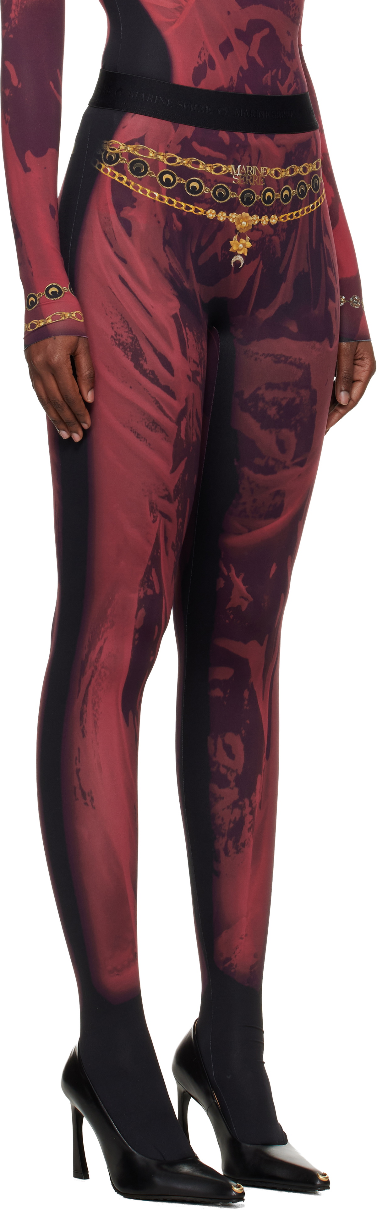 Marine Serre Red & Black Wet Nuisette Printed Jersey Leggings
