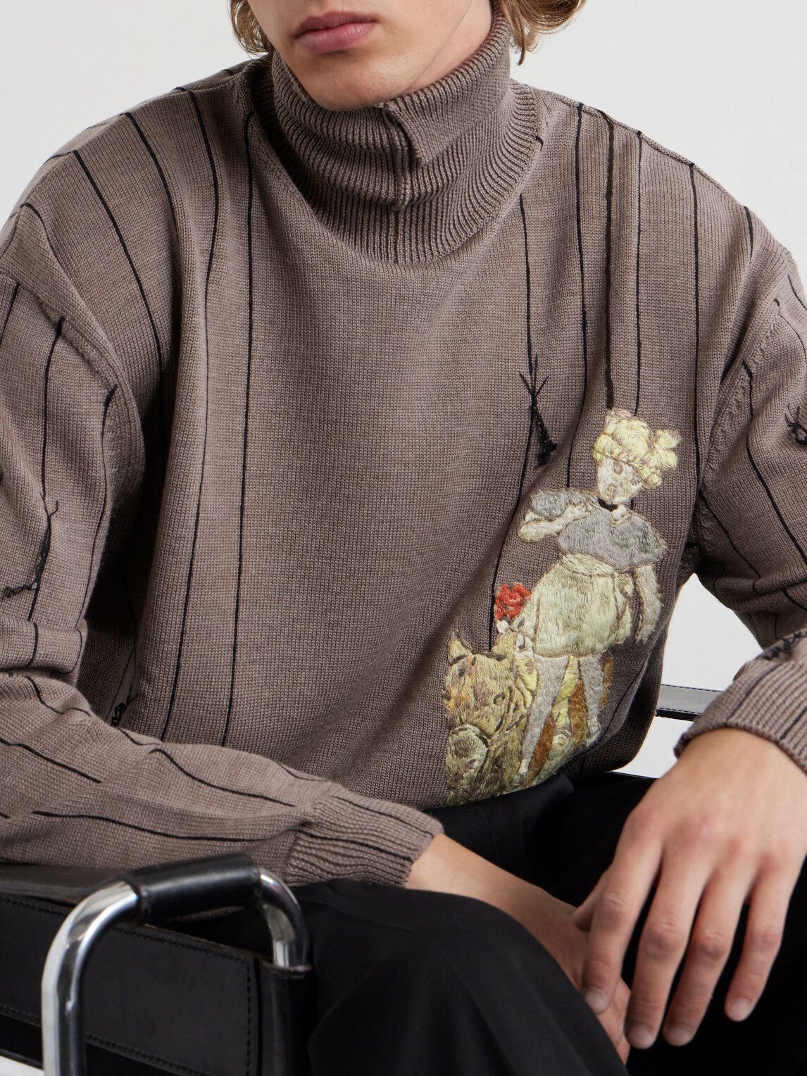 Enfants Riches Déprimés - Broken Rope Embroidered Merino Wool Turtleneck - Brown