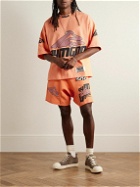 RRR123 - Fasting for Faster Straight-Leg Printed Cotton-Jersey Drawstring Shorts - Orange