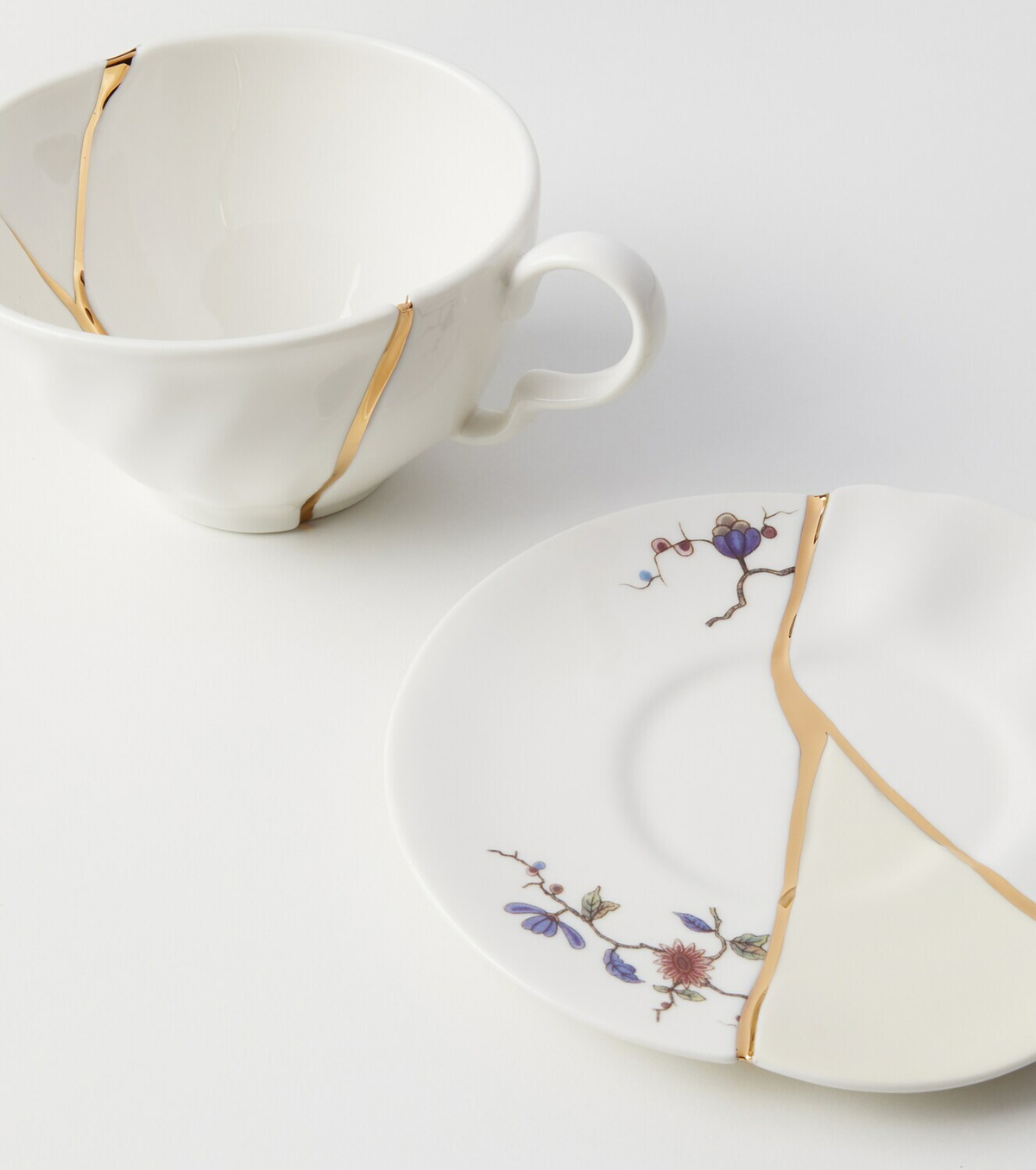 Seletti Kintsugi gold-plated porcelain teacup and saucer set by Marcantonio Raimondi Malerba