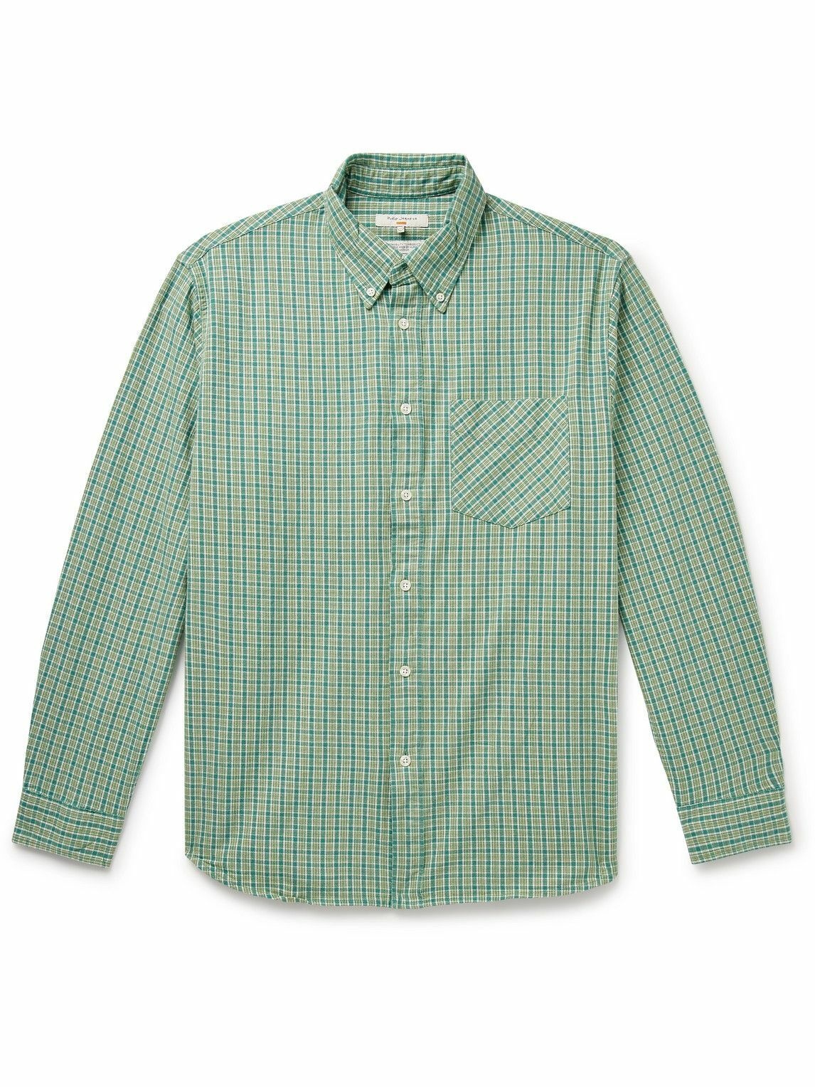 Photo: Nudie Jeans - Filip Button-Down Collar Checked Organic Cotton-Flannel Shirt - Green