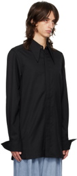King & Tuckfield Black Pointed Collar Long Line Shirt