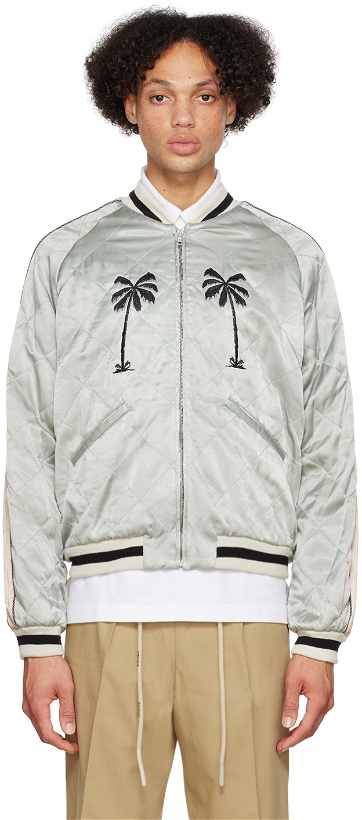 Photo: Palm Angels Gray 'Life Is Palm' Bomber Jacket
