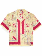 BODE - Camp-Collar Printed Silk-Satin Shirt - Neutrals