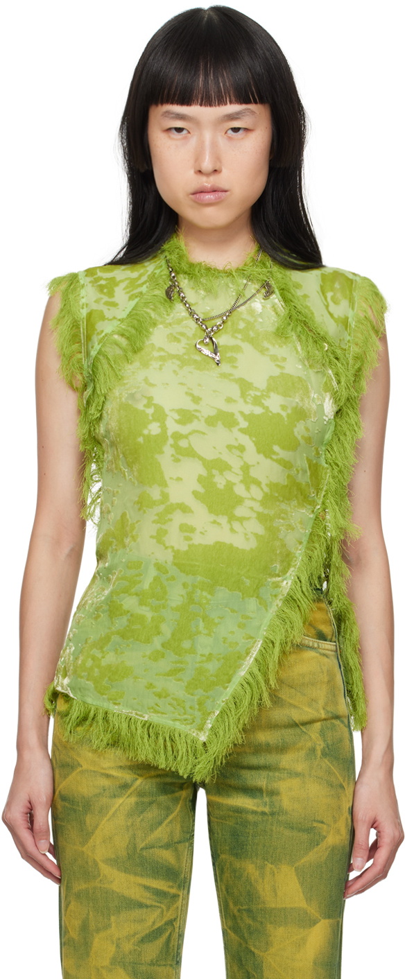 【Acne Studios】 Fringedトップ Acne Studios Green Fringed Tank Top Acne Studios