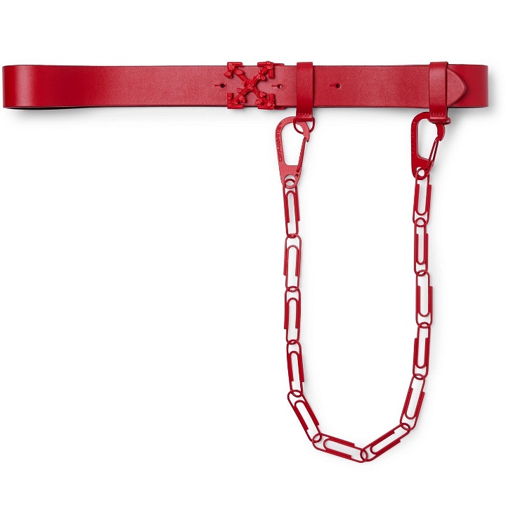 Photo: Off-White - Chain-Embellished Leather Belt - Red