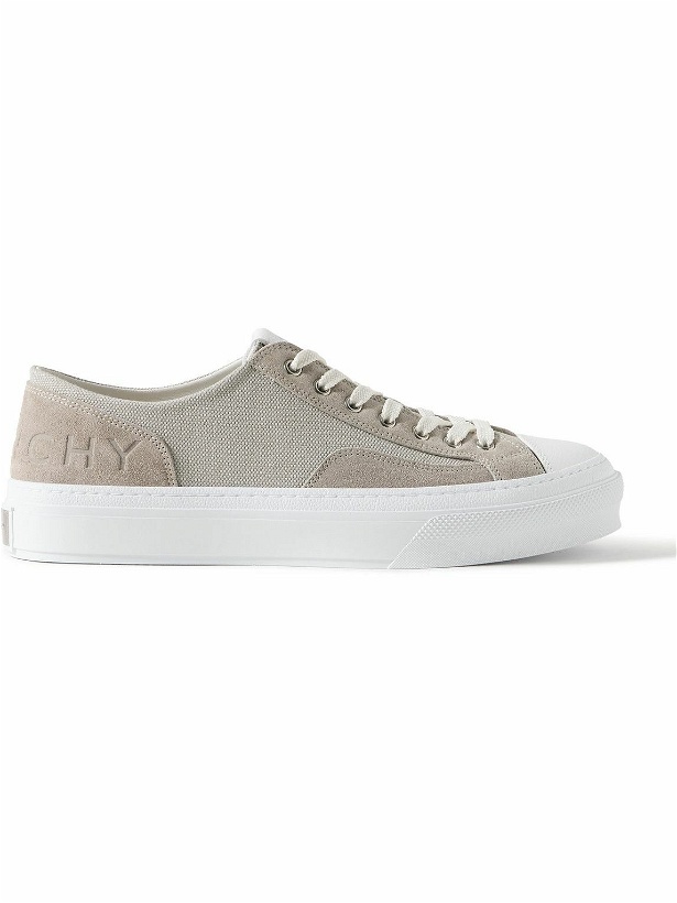 Photo: Givenchy - City Logo-Debossed Leather and Suede-Trimmed Canvas Sneakers - Neutrals