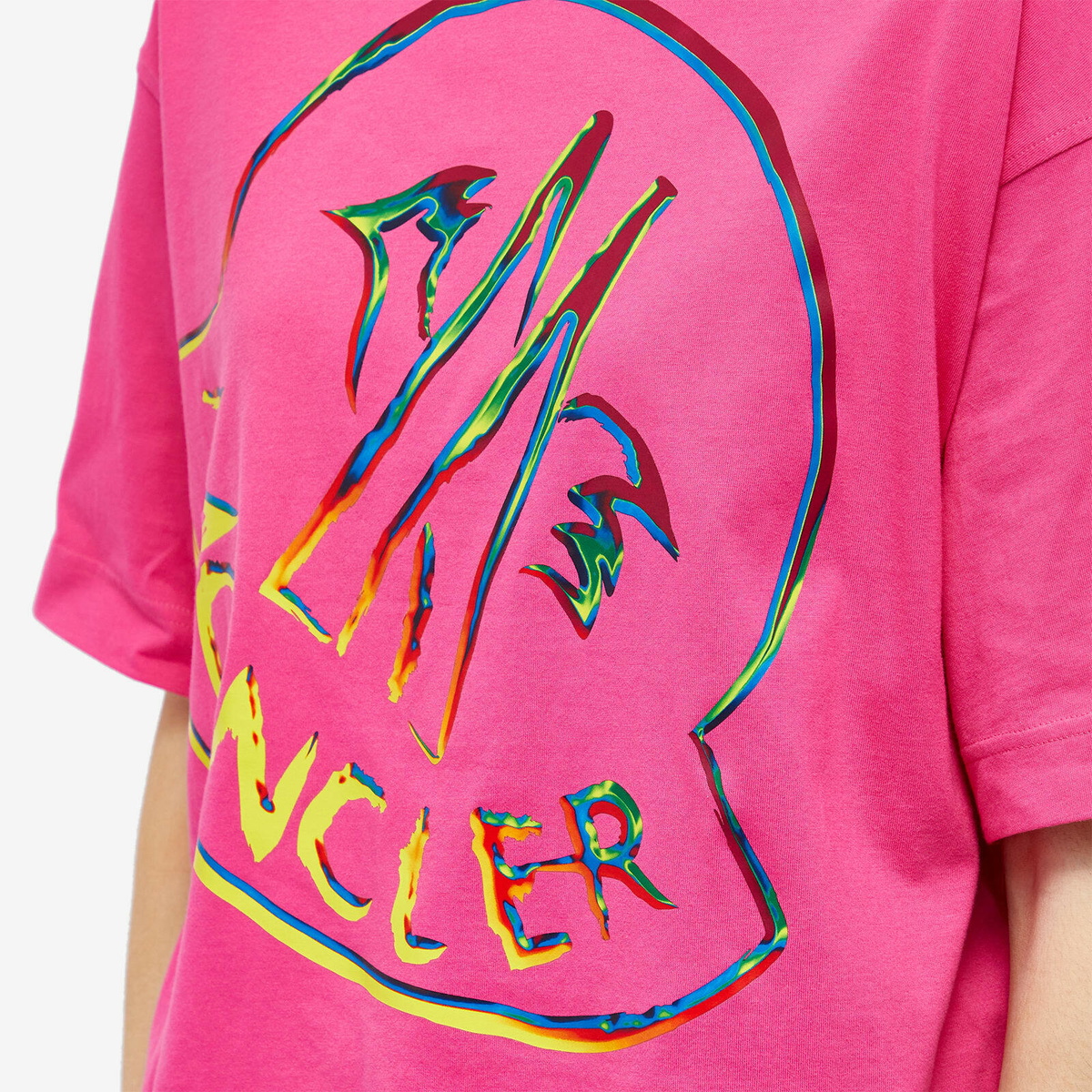 Moncler Women's Rainbow Logo T-Shirt in Pink Moncler