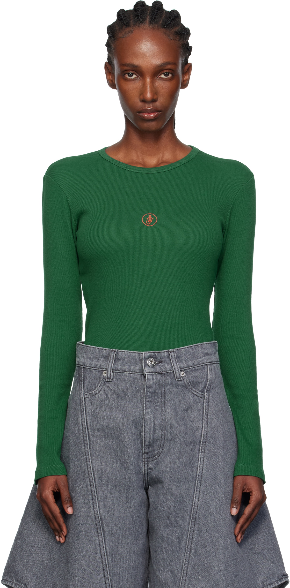 JW Anderson Green Anchor Embroidery Underpinning T-shirt