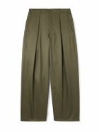 Monitaly - Ekusy Wide-Leg Cropped Pleated Cotton-Sateen Trousers - Green