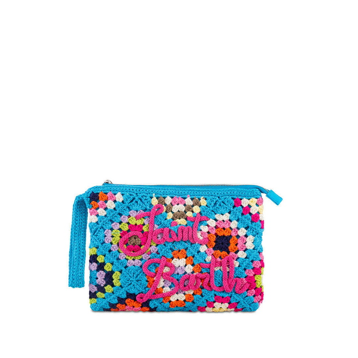 Photo: MC2 Saint Barth Parisienne Light Blue Crochet Pouch Bag With Saint Barth Embroidery