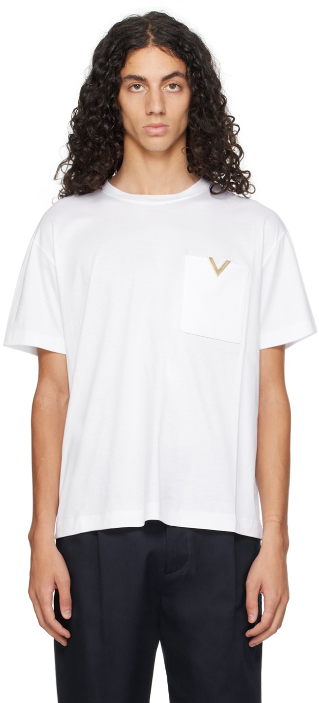 Valentino White Metallic V Detail T-Shirt Valentino