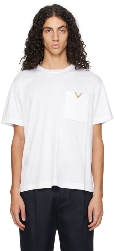 Photo: Valentino White Metallic V Detail T-Shirt