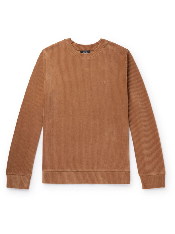 Photo: A.P.C. - Remy Logo-Embroidered Cotton-Blend Corduroy Sweatshirt - Brown