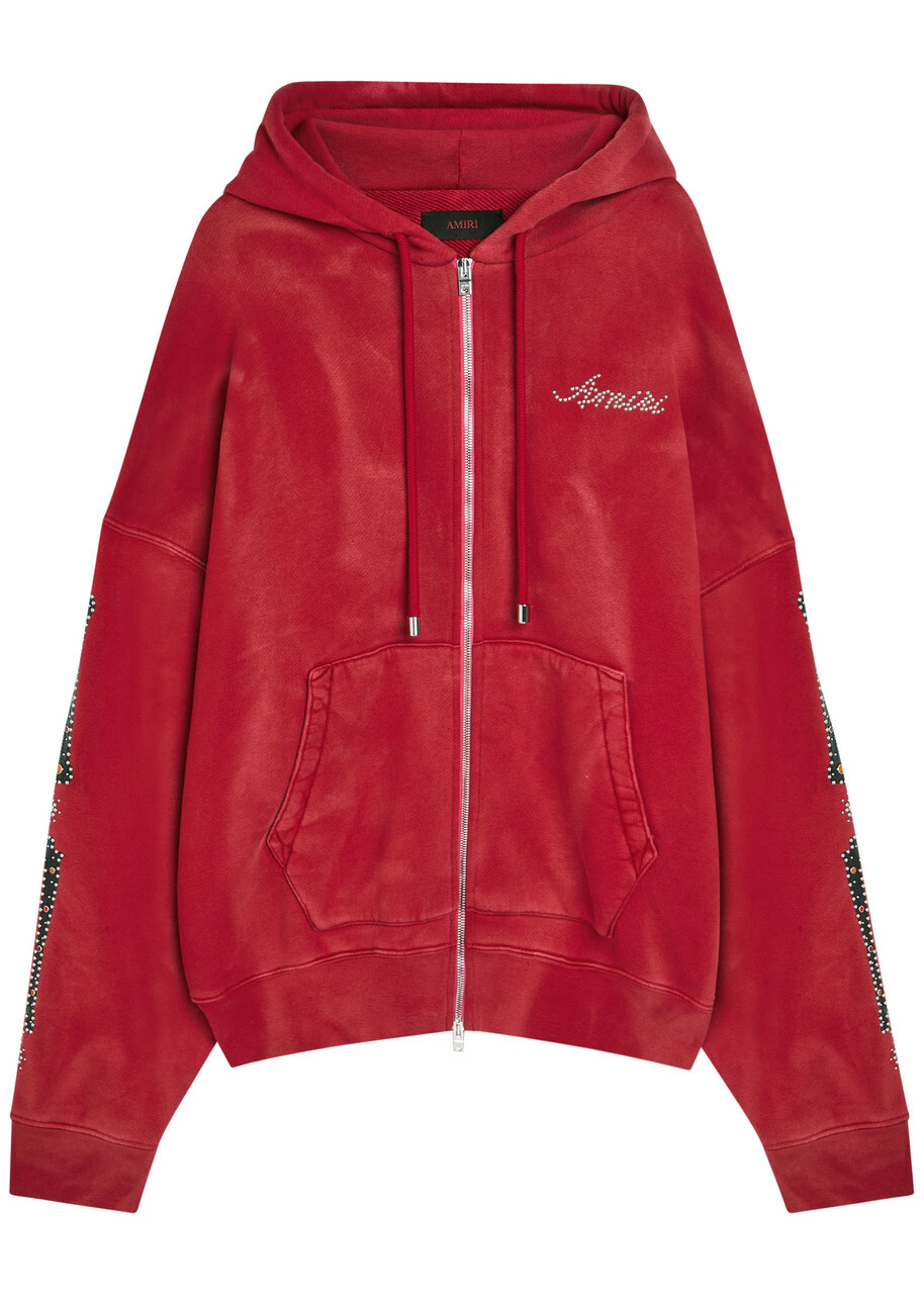 Amiri Amiri Bones Embellished Hooded Cotton Sweatshirt Red