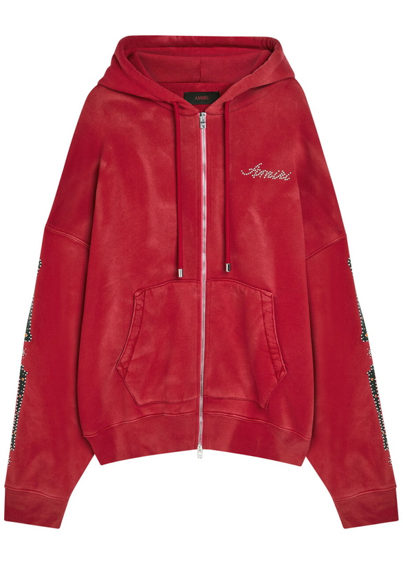 Photo: Amiri Amiri Bones Embellished Hooded Cotton Sweatshirt Red