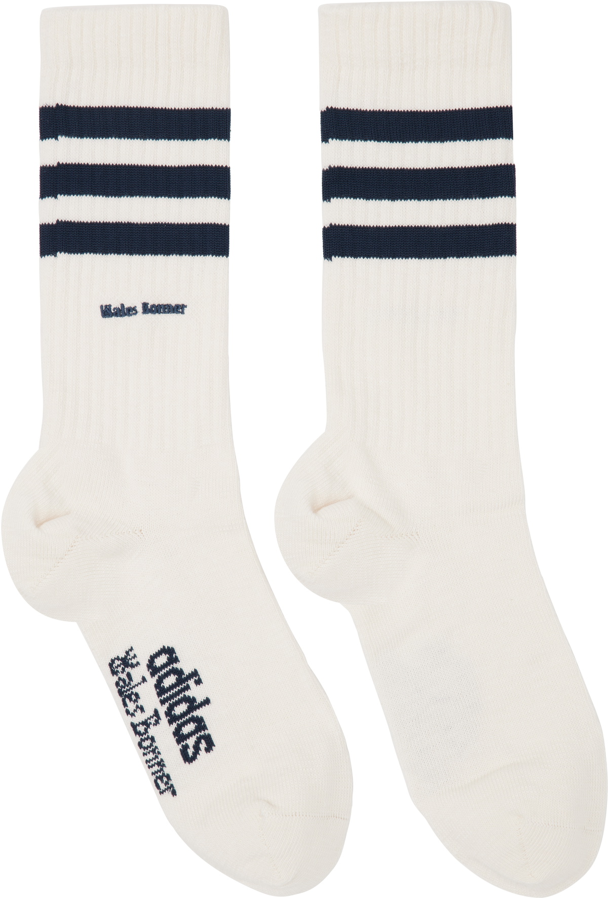 Wales Bonner Two-Pack Off-White & Navy adidas Originals Edition 3-Stripes Socks