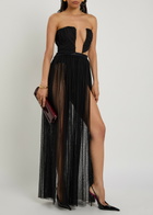 Nensi Dojaka Corset-style Strapless Mesh Gown Black