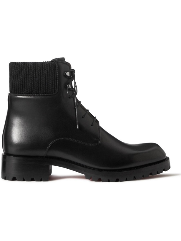 Photo: Christian Louboutin - Trapman Ribbed-Knit and Grosgrain-Trimmed Leather Boots - Black