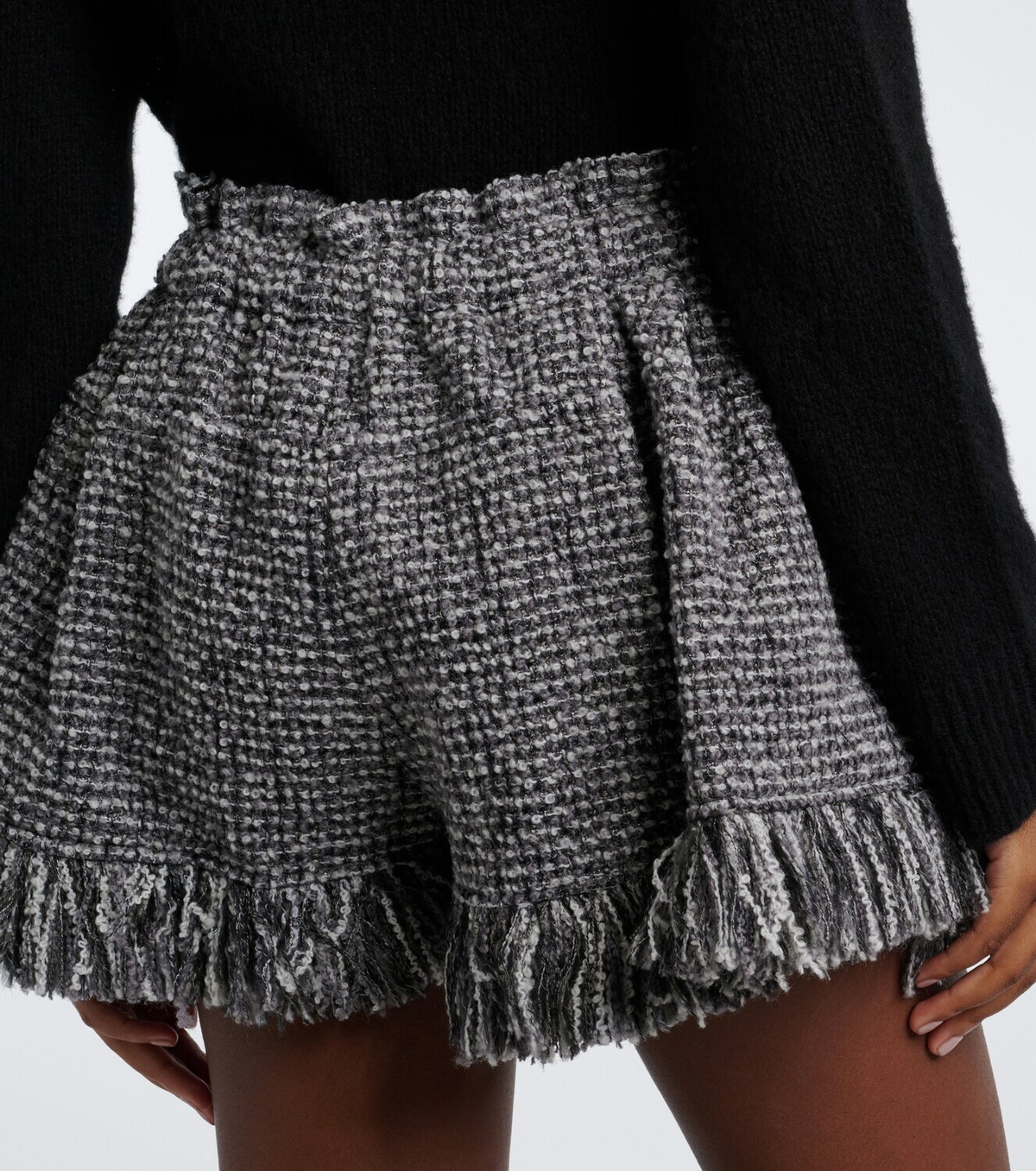 Sacai Fringed wool-blend tweed shorts