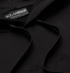 DOLCE & GABBANA - Slim-Fit Logo-Embroidered Loopback Cotton-Jersey Hoodie - Black