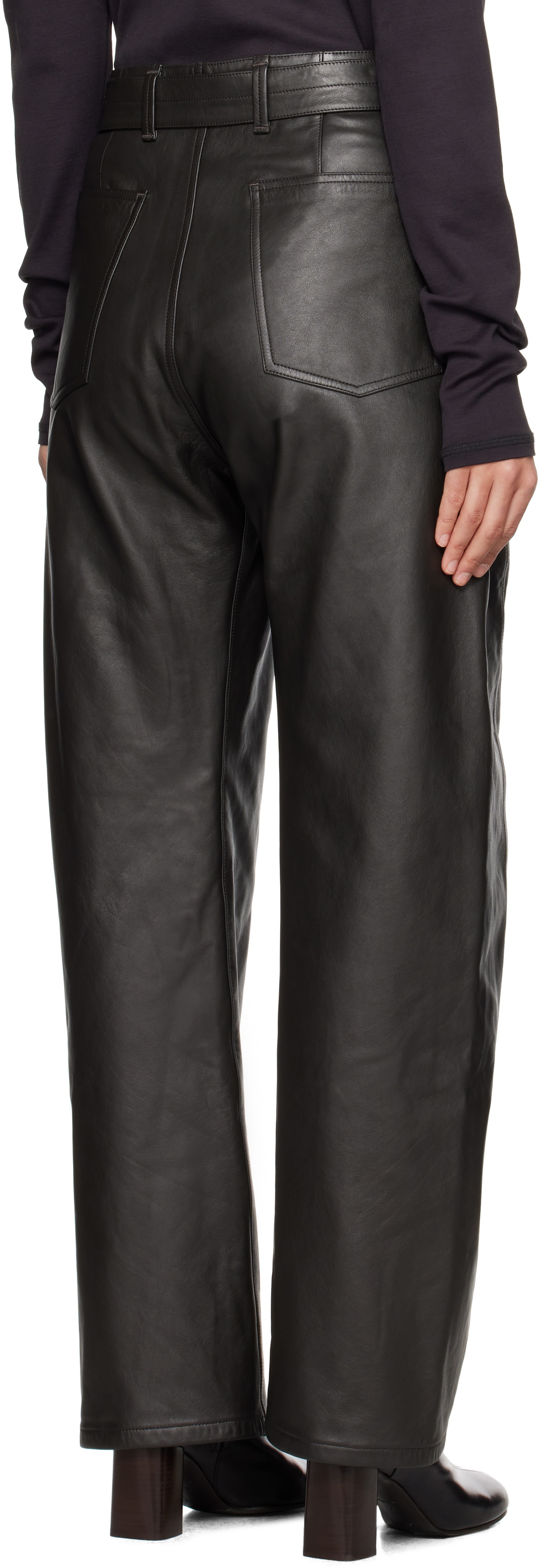 LEMAIRE Black Twisted Belted Leather Pants Lemaire