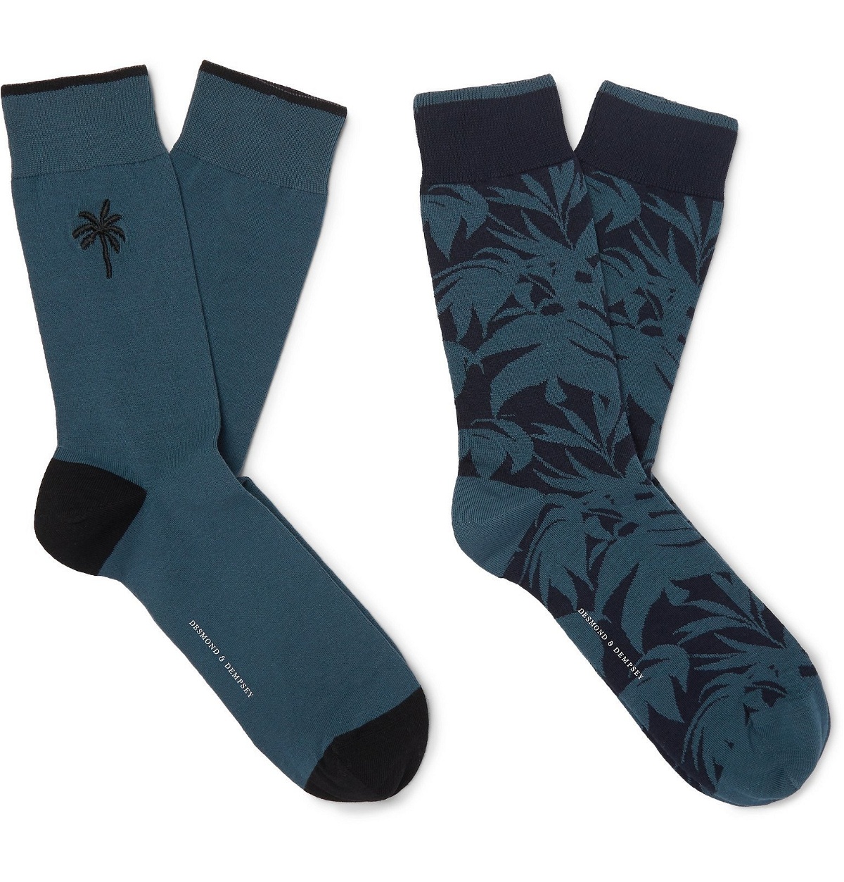 Photo: Desmond & Dempsey - Two-Pack Embroidered Stretch Cotton-Blend Jacquard Socks - Green