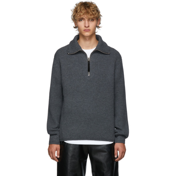 Acne Studios Grey Melange Wool Half-Zip Sweater